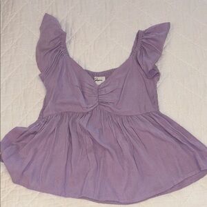 Marshalls Purple Ruffled Flutter Sleeve Blouse